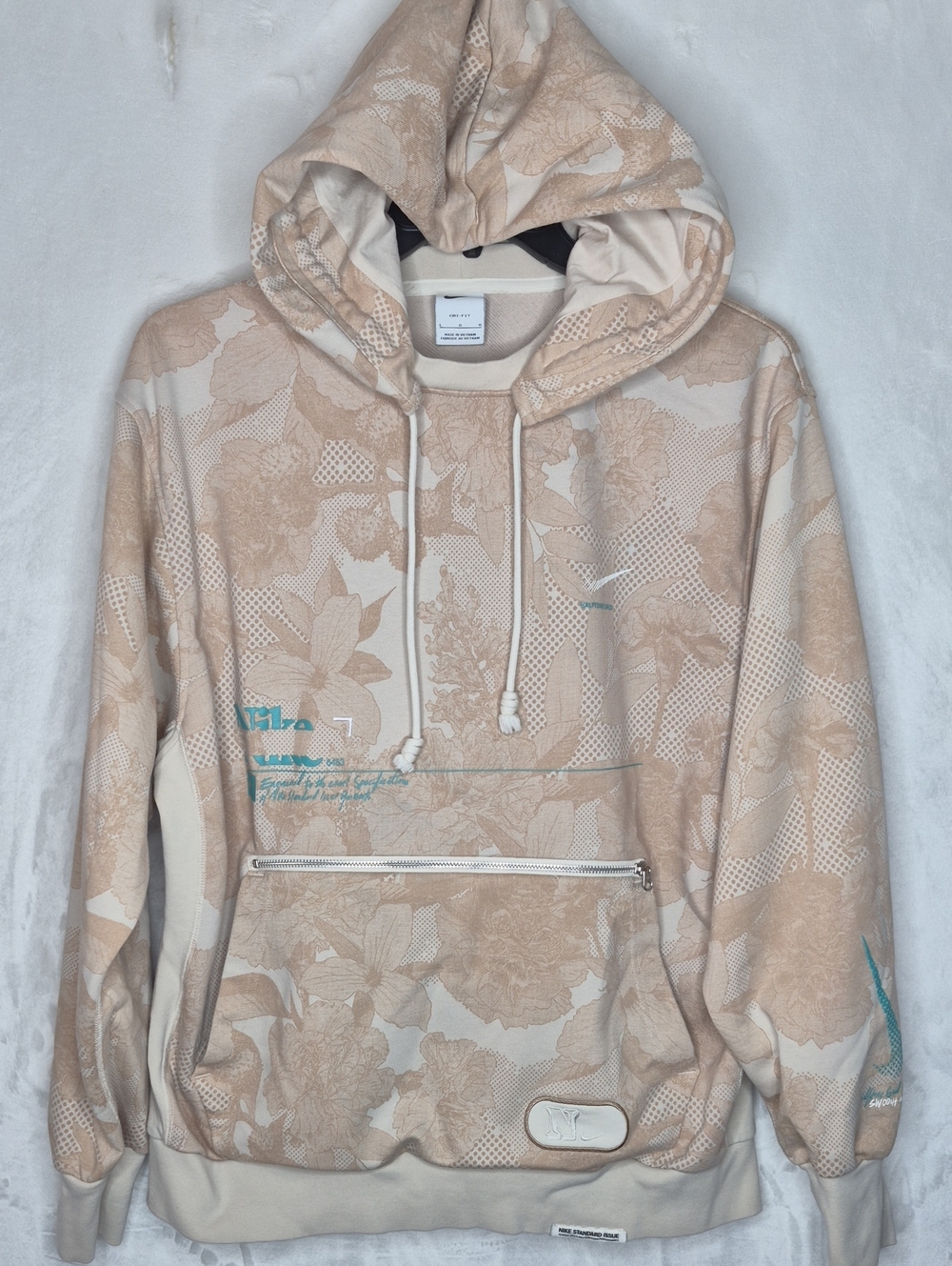 Nike Standard Issue Dri-FIT Floral Pullover Hoodie Beige Teal‎ Large L